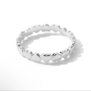 Stainless steel silver band of hearts love ring